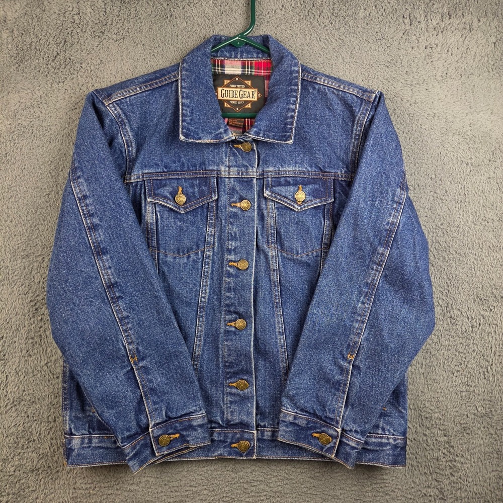 Vintage Guide Gear Denim Jacket Men's Large Trucker Flannel Lined Blue Jean Y2K